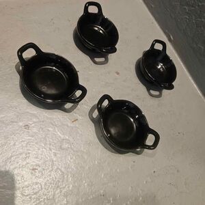 4 Small Black Baking or Condiment Dishes with Handles